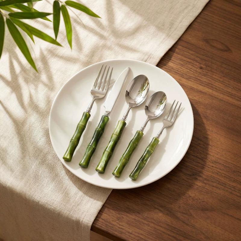 Bamboo Cutlery Set - Duurzame bamboe handgreep roestvrijstalen bestekset, perfect